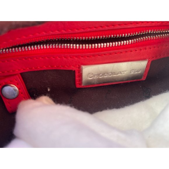 NWT Chocolat Blu Red Leather Handbag Belted and Clasped Top - Picture 4 of 5